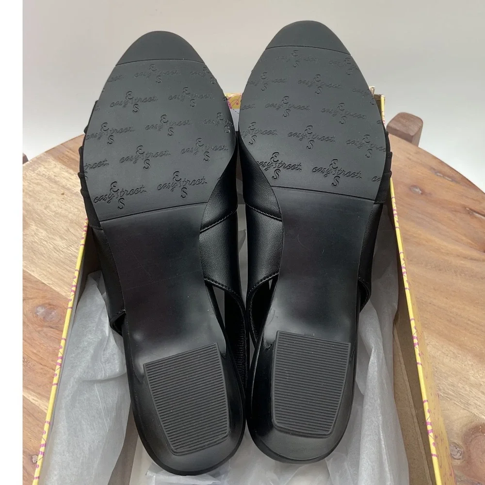 Easy Street Womens Black Ruched Slingback Block Heel Pumps 31-7761 Size 6M